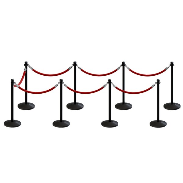 Montour Line Stanchion Post and Rope Kit Black, 8 Crown Top 7 Red Rope C-Kit-8-BK-CN-7-PVR-RD-PS